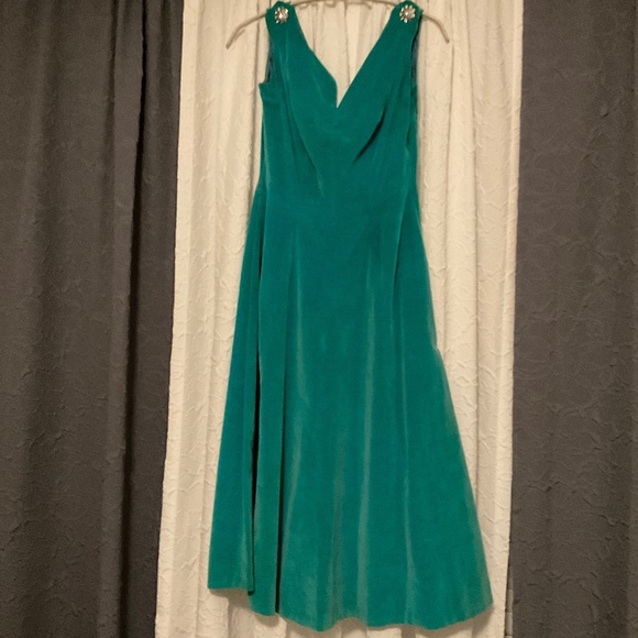 Exquisite 1950’s Aqua Velvet midi flare party dress - Picture 6 of 16